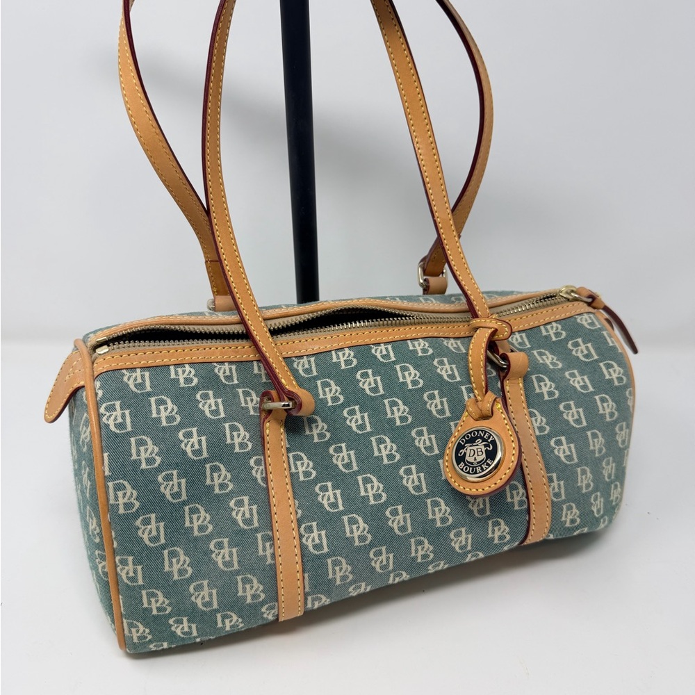 Dooney & Bourke Blue and Tan Barrel Shoulder Bag